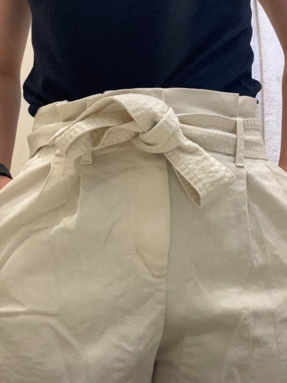 A New Day Cream Paperbag Waist Pants with Belt (Ivory)